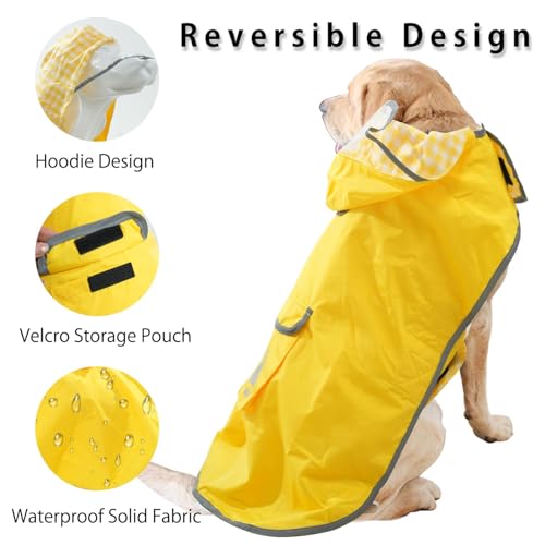 Dog Raincoat Reversible,Waterproof Dog Rain Coat Hooded Slicker Poncho with Reflective Strip, Plaid Double Layer Rain Jacket for Small Medium Large Dogs (Yellow, Small(9-13lb)) - color: Yellow, size: Small(9-13lb)
