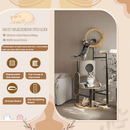 Cat Tree, 66In Cat Tower with Scratching Post, Tall Multi-Level Cat Houses for Indoor Cats Large Adult, Cute Cat Post Cat Condos with Dangling Ball,Plush Platform, Hammock, Big Cats Climbing Tower - color: C