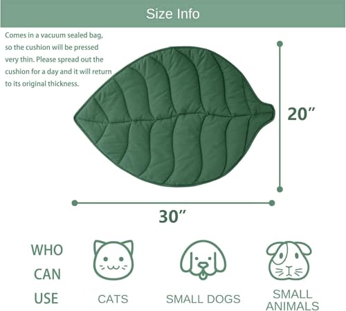 Letalong 30 X 20 Inch Leaf Shaped Cotton Cat Bed Pad, Warming Cat Mat, Pet Warming Pad for Cats, Warmer Mat for Feral and Indoor Cats, 2025 Enlarged and Thickened Leaf Beds - color: Green-02