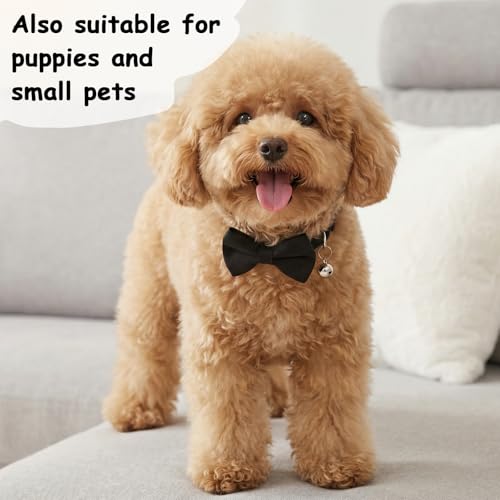 Cat Collar Breakaway Cat Bow Tie Adjustable from 7 to 11 Inches Soft Velvet Bowtie Cat Collar with Bell for Kitten Puppy Cats Wedding Costumes (Black) - color: Black