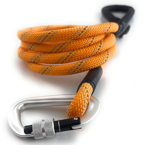 Heavy Duty Dog Leash with 1100LB Rated Locking Carabiner – 6FT Climbing-Inspired Reflective Rope Leash for Large & Medium Dogs that Pull – Padded Handle (Orange) - color: Orange
