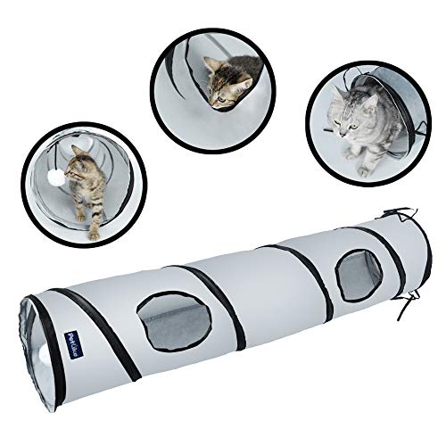 PetLike Cat Tunnel for Indoor Cats Collapsible Pop-up Pet Tube Peek Hole Hideaway Play Toys for Cats with Ball - color: Grey, size: one way