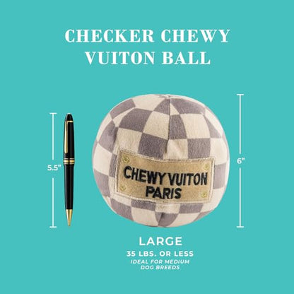 Haute Diggity Dog Chewy Vuiton Bone Ball & Handbag Plush Squeaky Dog Toys, Soft Durable Designer-Inspired Stuffed Puppy Chew Toys for Small & Medium Dogs, Machine-Washable (Tan Checker) One Size 3 Pcs - color: Checker Chewy Brown Trio, size: One Size