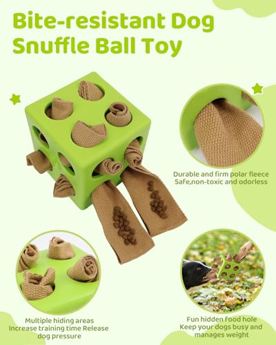 Interactive Puzzle Dog Toy Encourage Natural Foraging Skill, Durable Dog Enrichment Toy Snuffle Cube Cloth Strip with Hide & Seek Food, Slow Feeder for Mind Stimulate & Stress Relief (Green)
