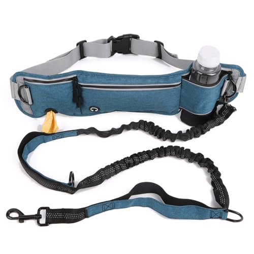Lightweight Hands Free Dog Walking Waist Belt Leash with Storage Pouch, Featuring Dual Handles and Heavy-Duty Durable Bungee—Perfect for Outdoor Hiking and Running (Light Blue) - color: Light Blue