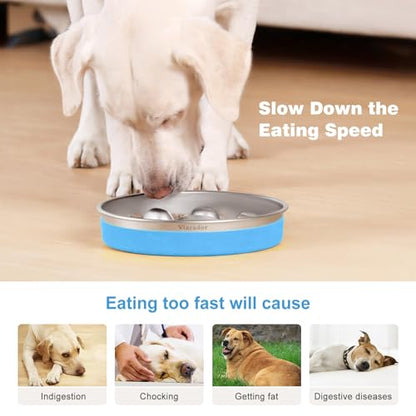 Slow Feeder Dog Bowls Stainless Steel,2 Cups Blue Non-Slip for Small & Medium Sized Dogs,Slow Down Eating Dog Bowl for Fast Eaters