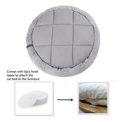 SHENGOCASE 18“ Fluffy Faux Fur Cat Tree Tower Replacement Bed Cushion Pillow with Hook Tapes, Round Donut Cuddler Cat Dog Bed for Desk Table - color: Light Grey, size: 18"