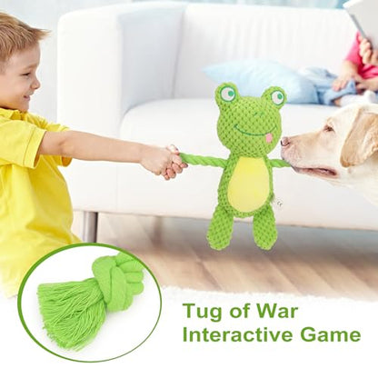 Dog Toys, Dog Squeaker Toys with Crinkle Paper, Stuffed Animal Dog Plush Chewing Toy, Cotton Rope Interactive Toys for Puppy, Small, Middle Dogs (Green Frog) - color: Green