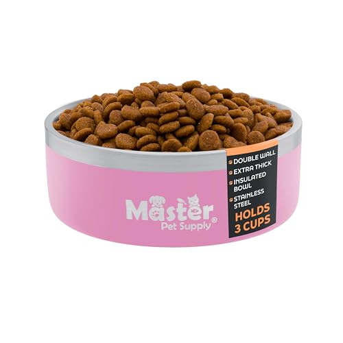 Master Pet Supply Stainless Steel Dog Bowls - 25 oz, Heavy Duty - Hyper Pink, Double Wall Extra-Thick Insulated, Non-Slip Pet Water Bowl for Dogs, Cats & Pets, Anti Rust Metal, Dish Washer Safe - color: Hyper Pink, size: 3 Cups (25 oz)