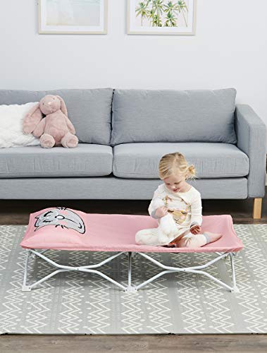 Regalo My Cot® Pals Portable Toddler Bed with Fitted Sheet & Pillow, Foldable Kids Travel Bed & Camping Cot, Cat Design, Ages 2–5, 46.5” x 24” x 9.5”, Pink - color: Small Single - Pink