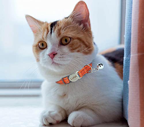 Personalized Reflective Cat Collar with Bell and Breakaway Buckle - Engraved Name and Phone Number - color: Breakaway