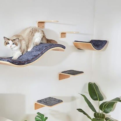 LIORCE Cat Wall Shelf with Two Steps - Curved Cat Shelves and Perches for Wall (Large Size) - Wall Mounted Cats Furniture for Sleeping, Playing, Climbing, and Lounging