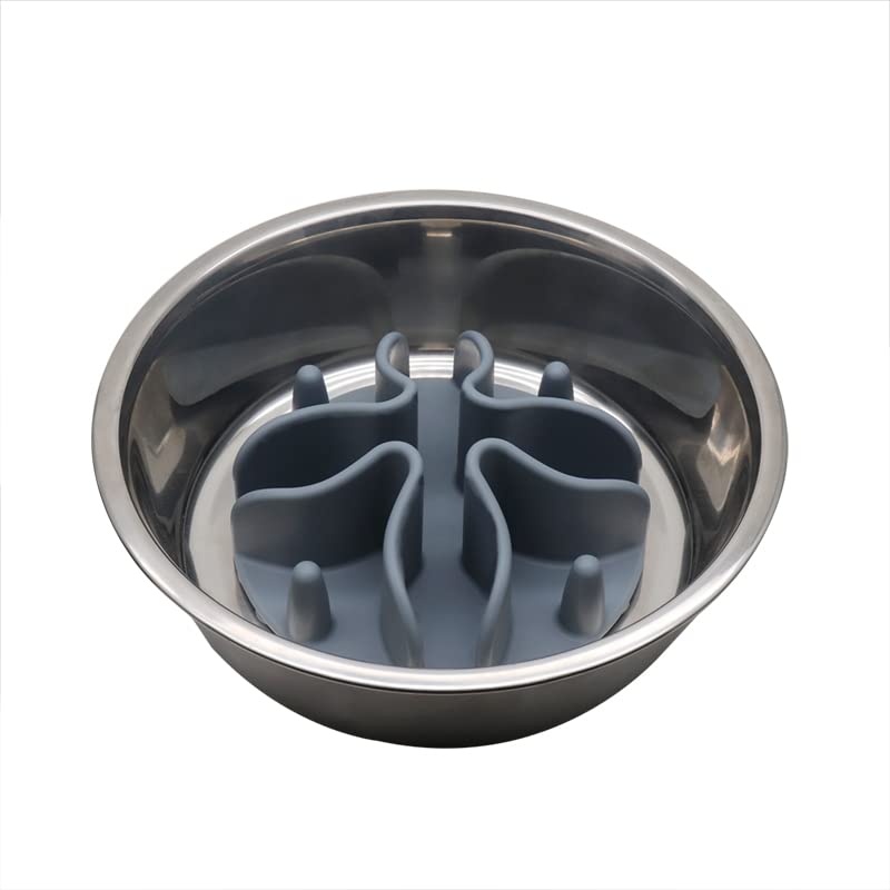 Slow Feeder Insert for Dogs & Cats, 3 Sizes Food-Grade Silicone Anti-Choking Puzzle Feeder, Non-Slip Suction Cup Design, Fits Most Bowls, Bloat Stop Pet Feeding Solution - color: Grey, size: Small 4 inchs