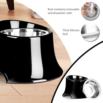 Tilted Elevated Dog Bowls Non-Slip & Non-Spill Pet Feeder with Elevated Detachable Melamine Stand, High Capacity Tilted Dog Bowl for Medium Small Size Dogs M/2 Cup Black - color: Black, size: M/2 Cup