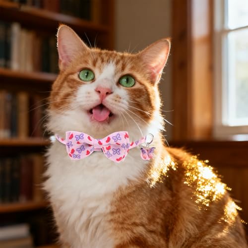 Breakaway Cat Collar with Removable Bow Tie and Bell, Cute Multi-Style Patterns, 3 Pack Safety Buckle Kitten Collars, Adjustable Pet Collar for Cats Puppy (Style B - Nature) - color: Style B - Nature
