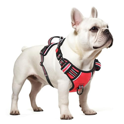 Dog Harness Small Sized, No Pull with Neck Lockable Snap,No Choke Front Clip Dog Reflective Harness,Adjustable Metal Rings 3 Buckles,Easy Control Handle for Small Dogs Red S - color: Lock Red, size: Small (Pack of 1)