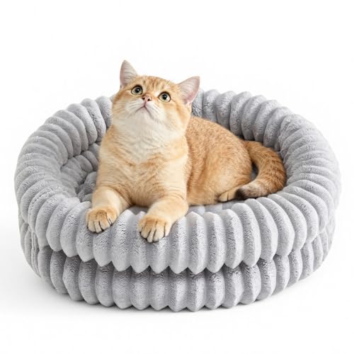 Cat Beds for Indoor Cats, Machine Washable Orthopedic Donut Dog Bed for Small Dogs, Fluffy Round Pet Bed with Anti-Slip Bottom for Puppy and Kitten, Gray, 20"x20"x6.5" - color: Gray, size: 20”x20”x6.5”