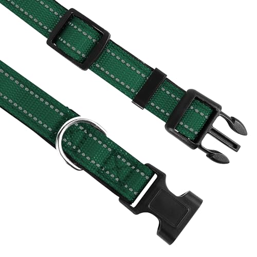 Reflective Dog Collar, Adjustable Soft Neoprene Padded Nylon Pet Collars with Buckle for Puppy and Small Dogs, Cats, Dark Green,XS - color: Dark Green, size: X-Small