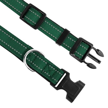 Reflective Dog Collar, Adjustable Soft Neoprene Padded Nylon Pet Collars with Buckle for Puppy and Small Dogs, Cats, Dark Green,XS - color: Dark Green, size: X-Small