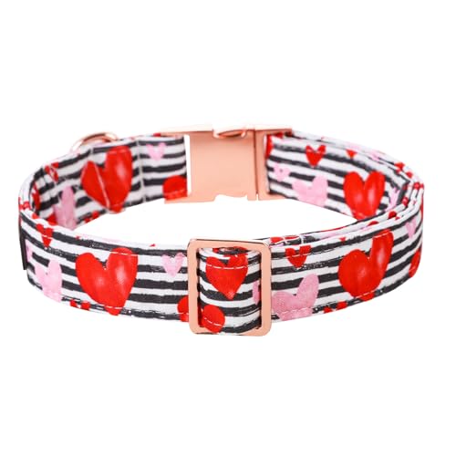 Lionet Paws Valentine Dog Collar, Heavy-Duty Cute Red Heart Pattern Fabric Pet Collar with Metal Buckle for Small, Neck 10-16 inches - color: B&W Hearts, size: Small (Pack of 1)
