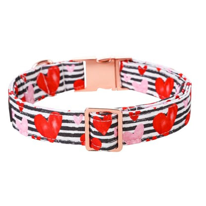 Lionet Paws Valentine Dog Collar, Heavy-Duty Cute Red Heart Pattern Fabric Pet Collar with Metal Buckle for Small, Neck 10-16 inches - color: B&W Hearts, size: Small (Pack of 1)