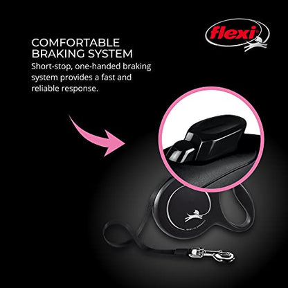 FLEXI New Classic Tape Retractable Dog Leash for Large Dogs Upto 110 lbs. – 16 ft., Black | Tangle Free Pet Walking Leash with One-Handed Brake, Pause, Lock|German Quality Product - color: Black, size: Large - 16 Feet (Tape)
