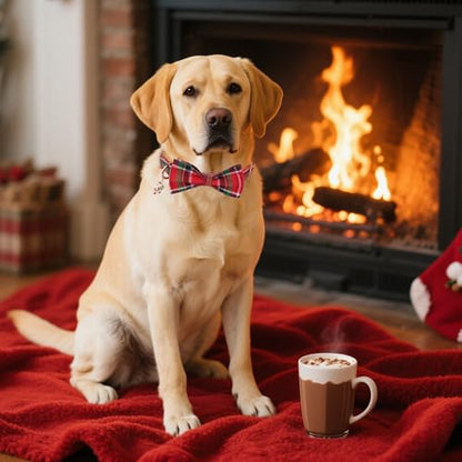 ADOGGYGO Christmas Dog Collars with Bow, Detachable Plaid Bowtie with Charm, Metal Buckle, Adjustable Red Green Plaid Christmas Collars for Medium Dogs Boy Girl (Medium) - color: Christmas, size: Medium