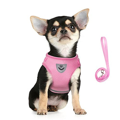 Dog Harness and Leash Set for Walking, Soft Mesh Adjustable Easy Control Lightweight Cat Vest Harnesses with Reflective Strips, Escape Proof Small Dogs Cats Vests (Pink, Small) - color: Pink, size: Small
