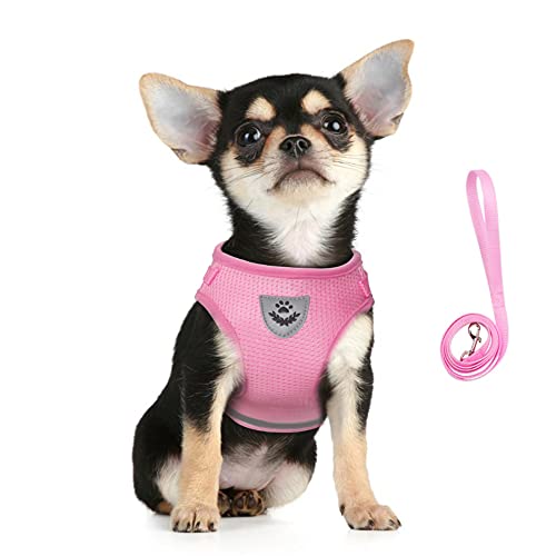 Dog Harness and Leash Set for Walking, Soft Mesh Adjustable Easy Control Lightweight Cat Vest Harnesses with Reflective Strips, Escape Proof Small Dogs Cats Vests (Pink, Medium) - color: Pink, size: Medium