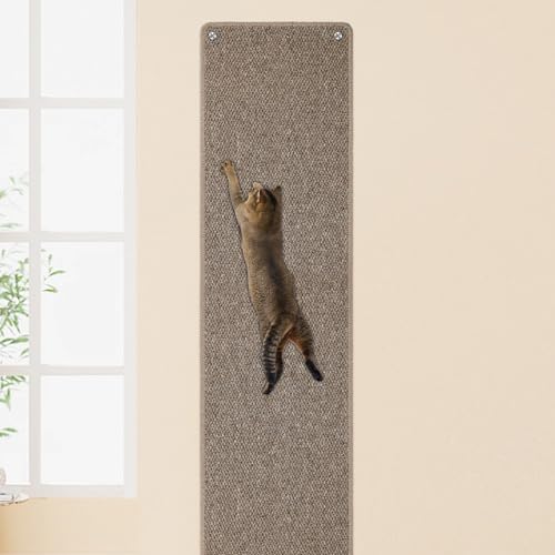 FHTONGE 71x15.8 Thickened Cat Wall Climbing Carpet with 16 Fixed Nails, Extra Large Tall Cat Scratch Pad for Wall, Wall Mounted Climbing Cat Scratcher for Furniture Couch Sofa Protector(Choc Brown) - color: Chocolate Brown, size: 71x15.8"(180x40cm)