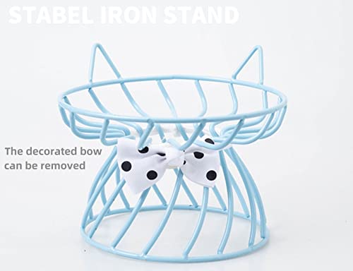 2PCS Ceramic Shallow Cat Food Dishes with Non-Slip Mat, Elevated Cat Food Bowl with Raised Metal Stand, Small Dog Bowl, Whisker Fatigue Pet Food Plate, Dishwasher Safe - color: Pink+Blue