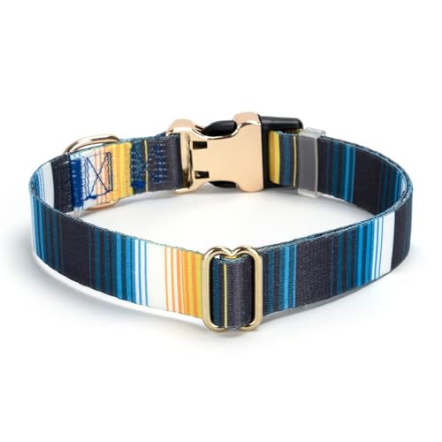 Personalized Custom Customized Silent No Jingle Dog Collar with Engraved ID Dog Name Phone Number/Dog Collars for Puppy X-Small Small Medium Large X-Large Boy Girl Dogs-Blue Stripe-XS - color: 10 Blue Stripe, size: X-Small (0.6" *7.8"-11.8")