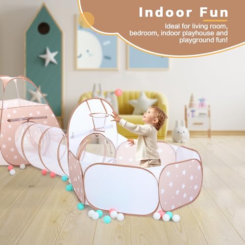 SISTICKER 3 in 1 Kids Play Tent: with Baby Ball Pit and Play Tunnel - Toddler Climbing Toys for Boys Girls Babies - Indoor Outdoor Pop Up Tunnel Toys Gift for Year Old (Balls NOT Included) - style: Coffee/White