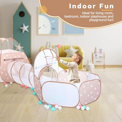 SISTICKER 3 in 1 Kids Play Tent: with Baby Ball Pit and Play Tunnel - Toddler Climbing Toys for Boys Girls Babies - Indoor Outdoor Pop Up Tunnel Toys Gift for Year Old (Balls NOT Included) - style: Coffee/White