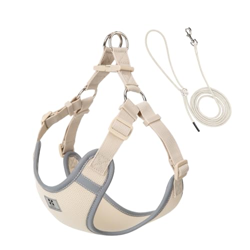 Dog Harness, Reflective No-Pull Pet Vest Harness for Small Medium Dogs, Adjustable Breathable Sandwich Mesh Fabric Harness for Walking Hiking Outdoor (Cream-Coloured, XXXXS) - color: Beige, size: XXXXS