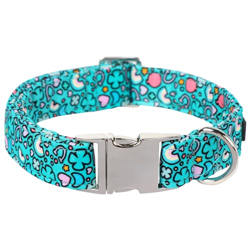 Maca Bates St Patricks Day Dog Collar Irish Clover Dogs Rainbow Cute Clovers Soft Adjustable Durable Saint Patrick's Shamrock Spring Gift for Small Medium Large Girl Boy Male Female Puppy Pet - color: St. Patrick-Rainbow Clover, size: S