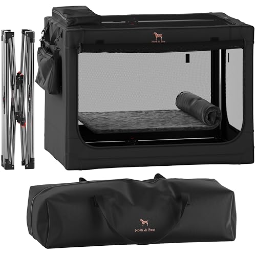 Noah & Paw Collapsible Dog Crate 36 Inches, XL Dog Crate for XL, Large Medium Breed, Travel Kennel for Car, Includes Pet Mat for Pet Cage, 2 Storage Pockets, Handbag, 10mm Locking Zippers 36*25*23 - color: Black, size: XL
