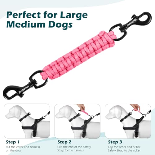 Dog Collar Safety Clip, Handmade Backup Safety Strap for Dog Harness, Prong, Pinch Collar, Double Ended Clasp Leash Connector (Pink) - color: Pink
