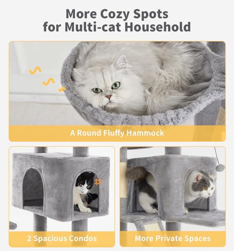 Made4Pets Tall Cat Tree, 80" Cat Tree Tower for Indoor Cats Large Adult, Modern Cat Tower with Scratching Post, Cozy Hammock, 3 Perches and 2 Condos, Sturdy and Fluffy, Light Gray - color: Light Gray