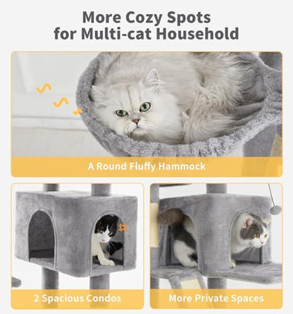 Made4Pets Tall Cat Tree, 80" Cat Tree Tower for Indoor Cats Large Adult, Modern Cat Tower with Scratching Post, Cozy Hammock, 3 Perches and 2 Condos, Sturdy and Fluffy, Light Gray - color: Light Gray