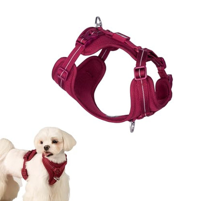 All-Weather No Pull Dog Harness Reflective Vest Harness QR Code Anti-Lost Adjustable Quick-Release Buckle Soft Padded Breathable Harness for Small Dogs (Light-Burgundy, XS) - color: Light-Burgundy, size: Xs