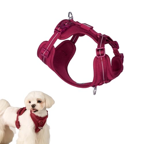 All-Weather No Pull Dog Harness Reflective Vest Harness QR Code Anti-Lost Adjustable Quick-Release Buckle Soft Padded Breathable Harness for Small Medium Dogs (Light-Burgundy, S) - color: Light-Burgundy, size: S