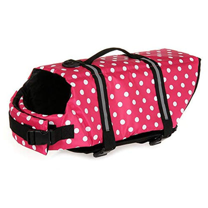 TESOON Dog Life Jacket - Quick Release, Easy-Fit Adjustable Pet Saver Life Preserver - color: Red Dot, size: Large