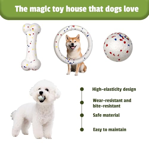 SYMHOBBY Indestructible Dog Toys Balls for Small Dogs 1.97inch Durable Bouncy Floating Interactive Toys with Pull Ring and Bone 3Pcs