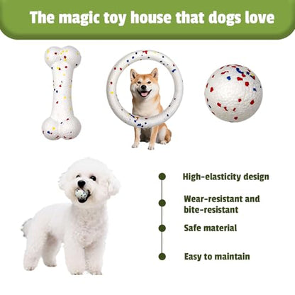 SYMHOBBY Indestructible Dog Toys Balls for Small Dogs 1.97inch Durable Bouncy Floating Interactive Toys with Pull Ring and Bone 3Pcs