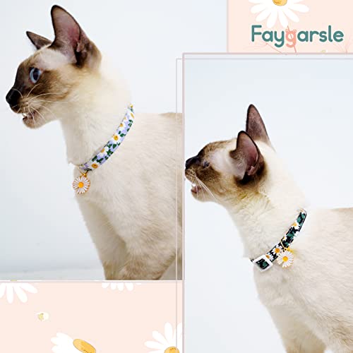 2 Pack Cotton Breakaway Cat Collars with Bell Daisy Pendant Kitty Kitten Collars Black Blue Collar for Female Girl Cats Male Boy Cats - color: Black&Blue