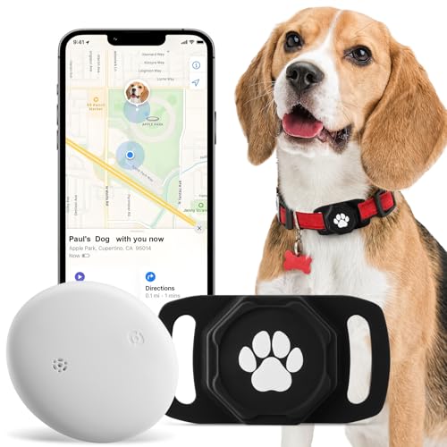 Smart Pet Tracker for Collar - Dog Trackers Pet Location Tracker with Holder, No Monthly Fee, Compatible with Apple Airtag Find My (iOS Only, Not for Android), Anti-Lost Device for Pets, Bag Straps - color: Black
