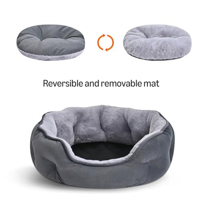 Amazon Basics Round Dog Bed for Small Dogs, Cat Beds for Indoor Cats, Washable Puppy Bed with Soft Plush Cushion, Anti-Slip Bottom, 20x19x6 Inches, Gray - size: S-20"×19"×6"
