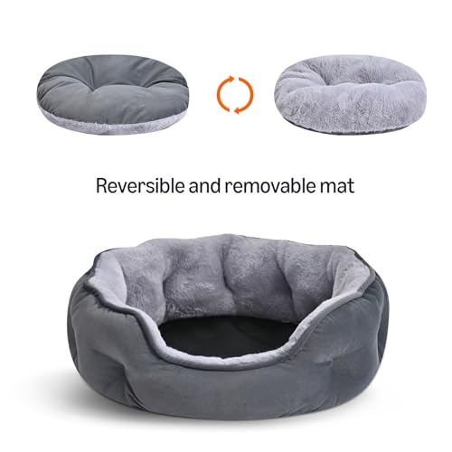 Amazon Basics Round Dog Bed for Medium Dogs, Cat Beds for Indoor Cats, Washable Pet Bed with Soft Plush Cushion, Anti-Slip Bottom, 25x21x8 Inches, Gray - size: M-25"×21"×8"
