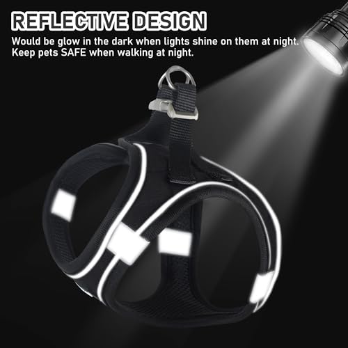 Small Dog Harness Collar and Leash Set, Step in No Chock No Pull Linen Fabric Soft Mesh Dog Vest Harnesses Reflective for Dogs Puppy Cats Kitten Rabbit (Black, XS) - color: Black, size: X-Small